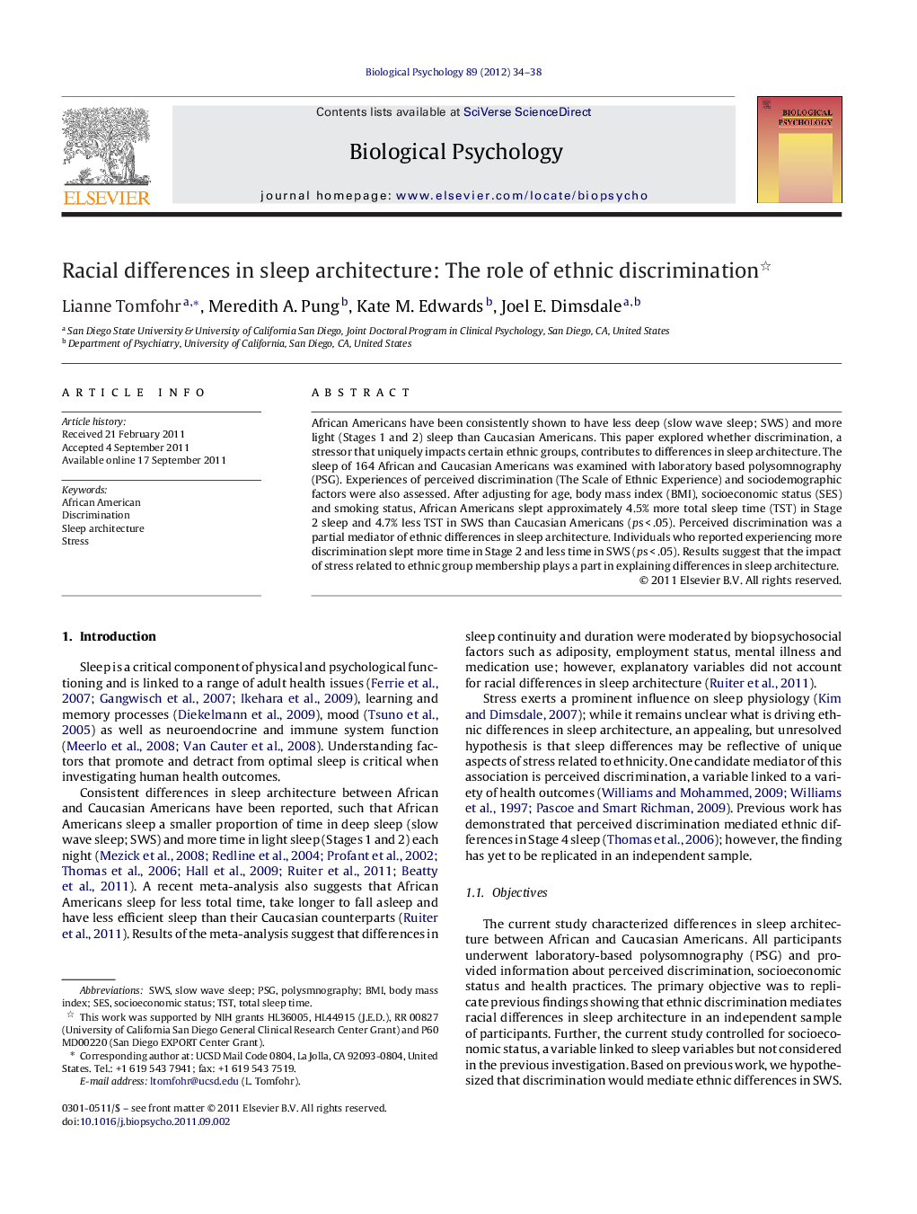 عکس صفحه اول مقاله: Racial differences in sleep architecture: The role of ethnic discrimination Racial differences in sleep architecture: The role of ethnic discrimination