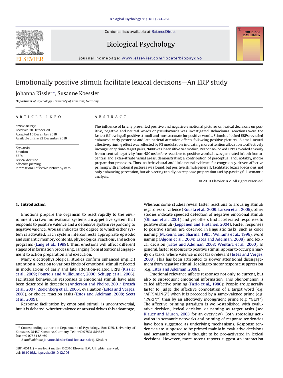 Emotionally positive stimuli facilitate lexical decisions-An ERP study