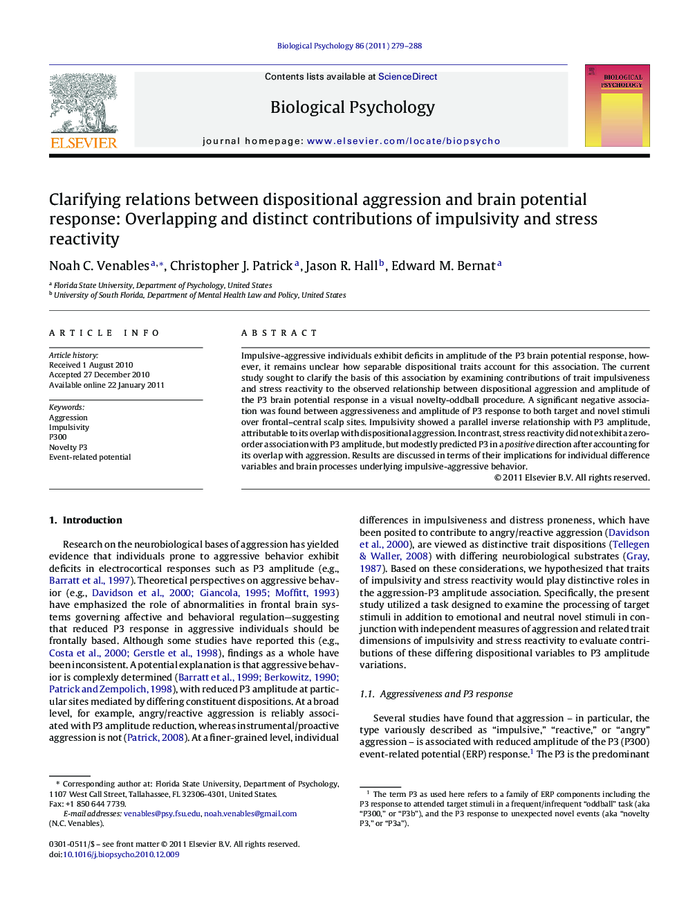 Clarifying relations between dispositional aggression and brain potential response: Overlapping and distinct contributions of impulsivity and stress reactivity