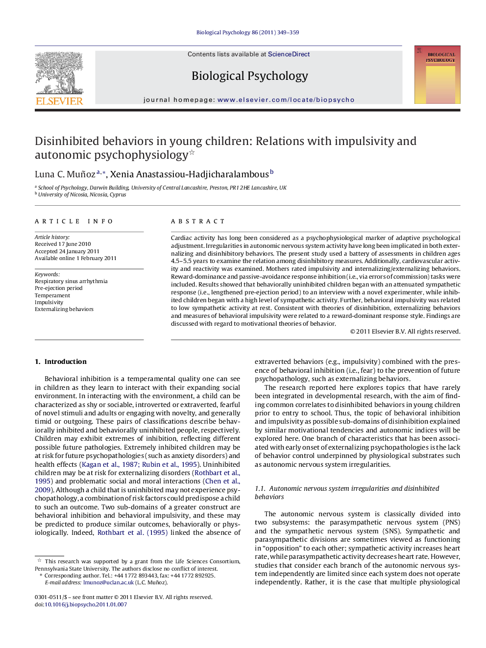 Disinhibited behaviors in young children: Relations with impulsivity and autonomic psychophysiology