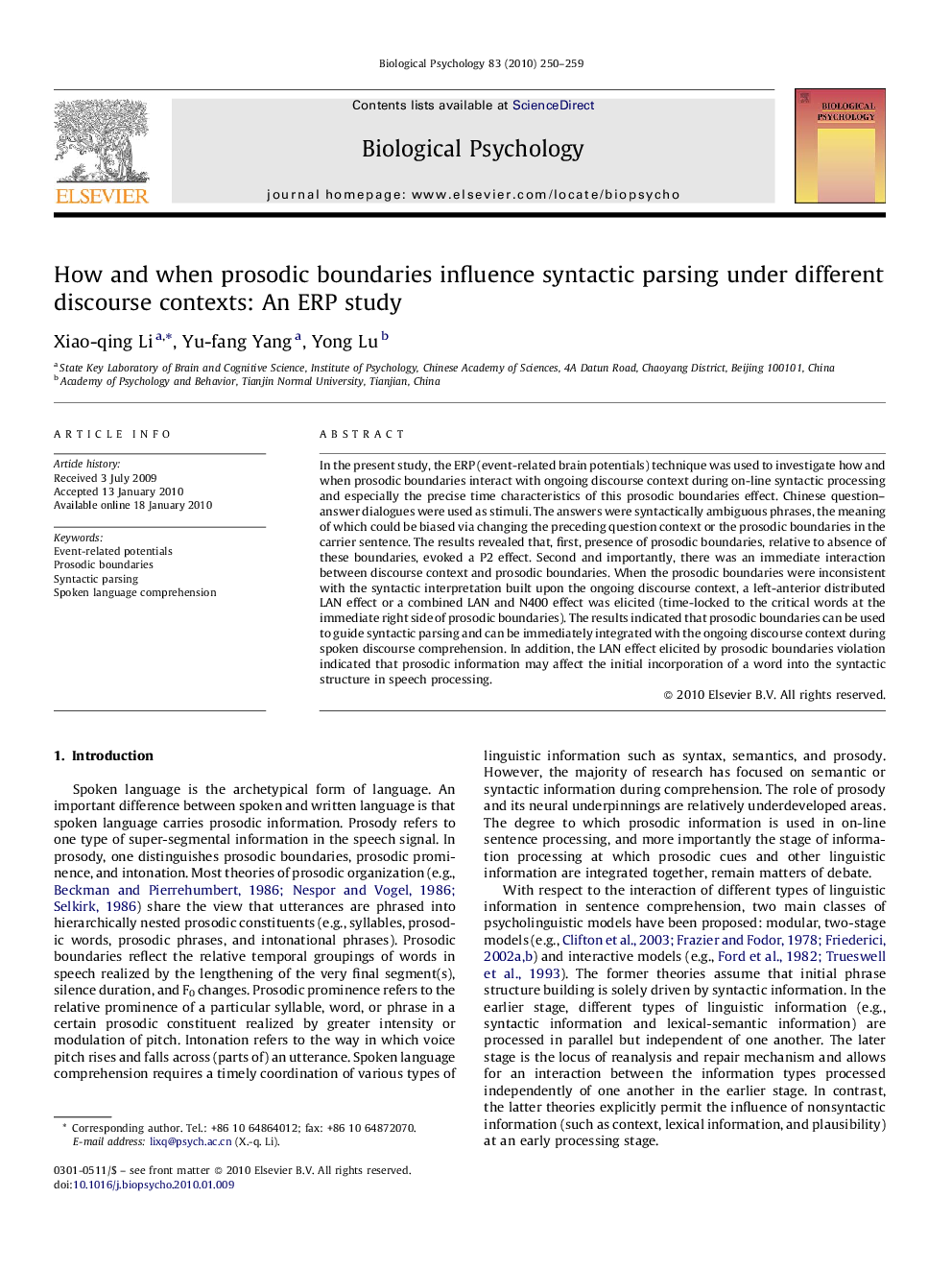 How and when prosodic boundaries influence syntactic parsing under different discourse contexts: An ERP study