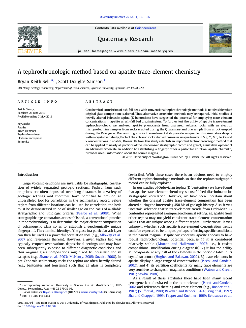 A tephrochronologic method based on apatite trace-element chemistry