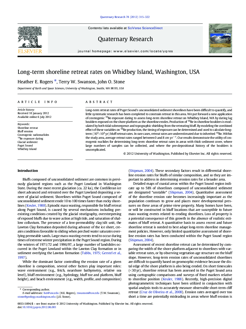Long-term shoreline retreat rates on Whidbey Island, Washington, USA