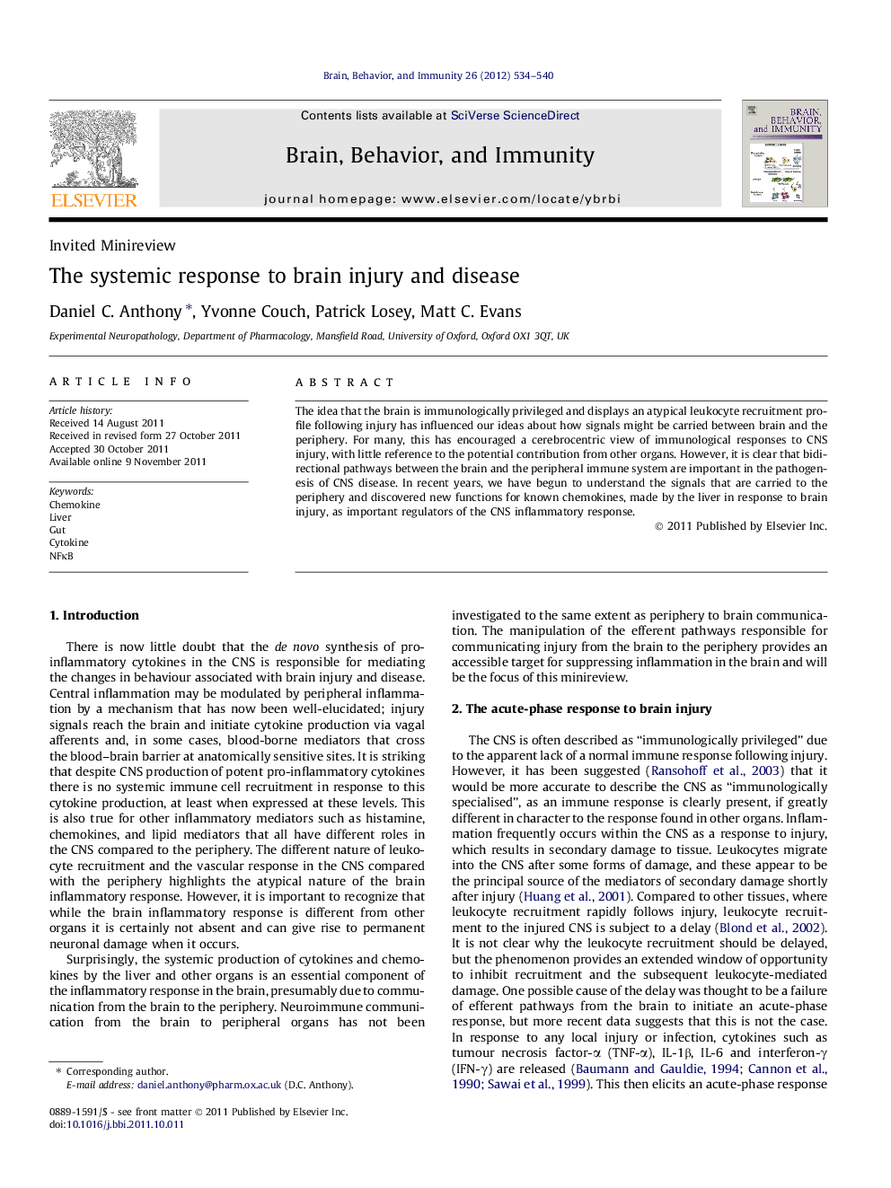 The systemic response to brain injury and disease