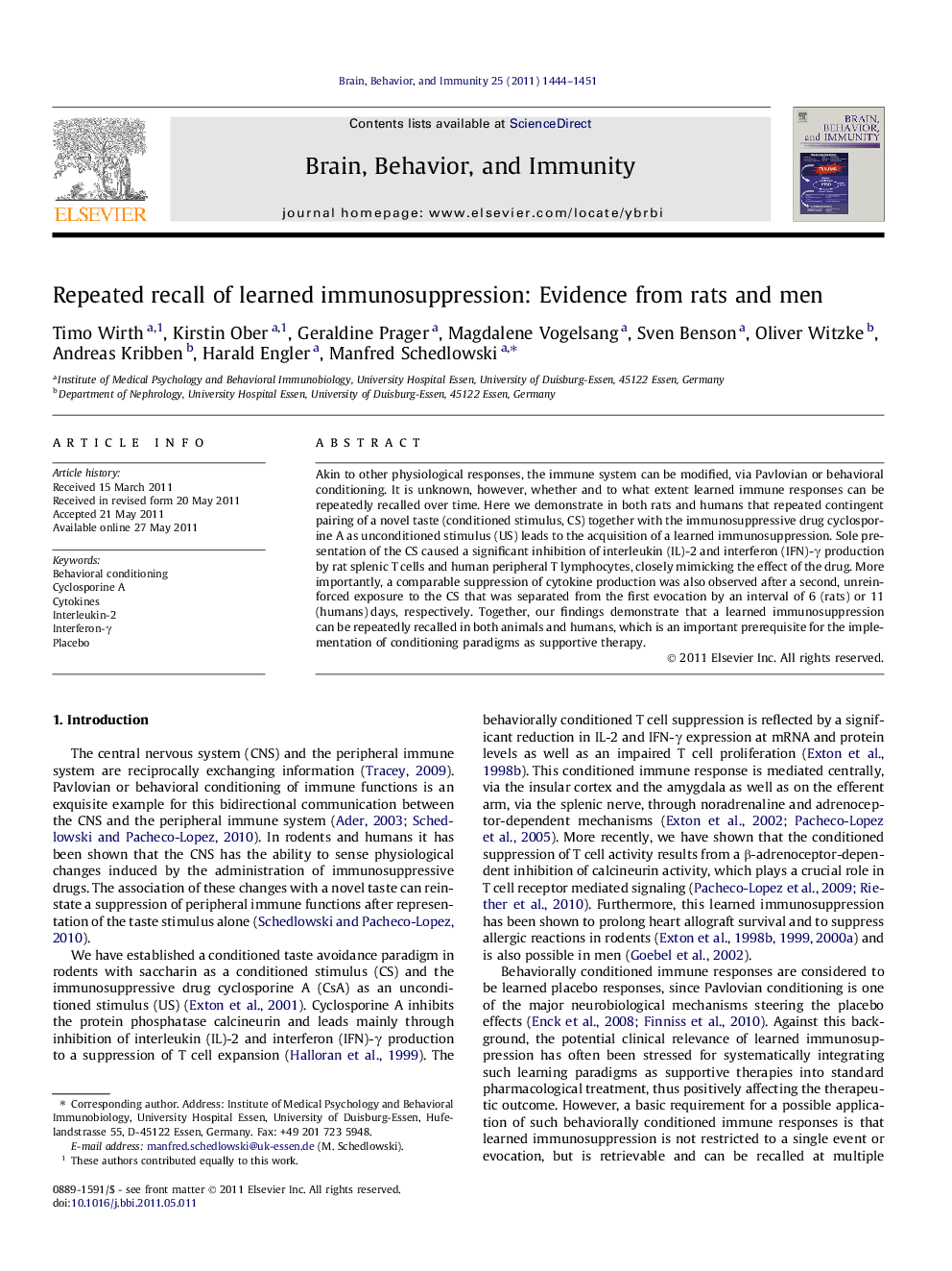 Repeated recall of learned immunosuppression: Evidence from rats and men