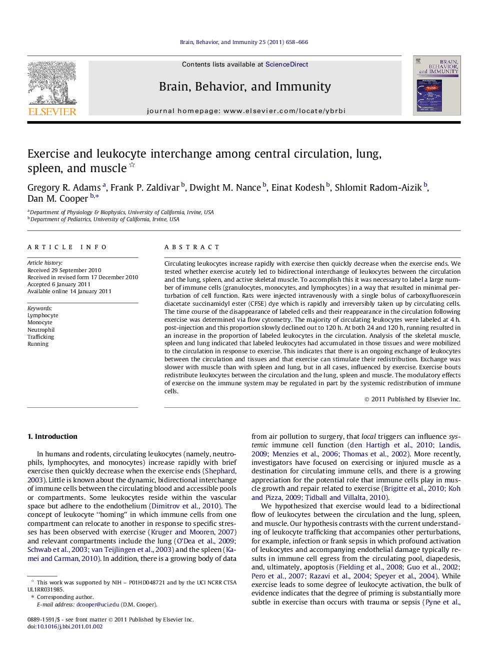 Exercise and leukocyte interchange among central circulation, lung, spleen, and muscle