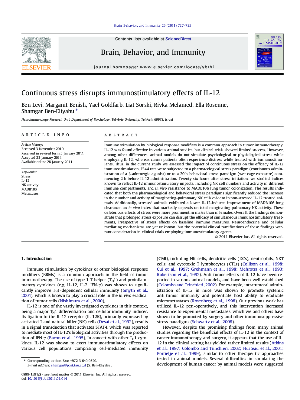 Continuous stress disrupts immunostimulatory effects of IL-12