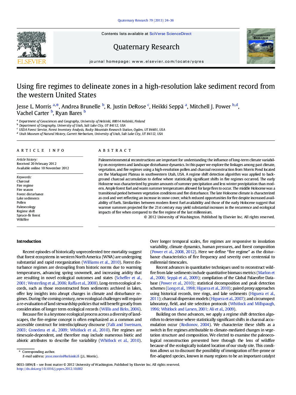 Using fire regimes to delineate zones in a high-resolution lake sediment record from the western United States