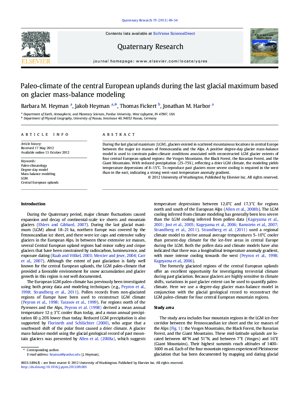 Paleo-climate of the central European uplands during the last glacial maximum based on glacier mass-balance modeling