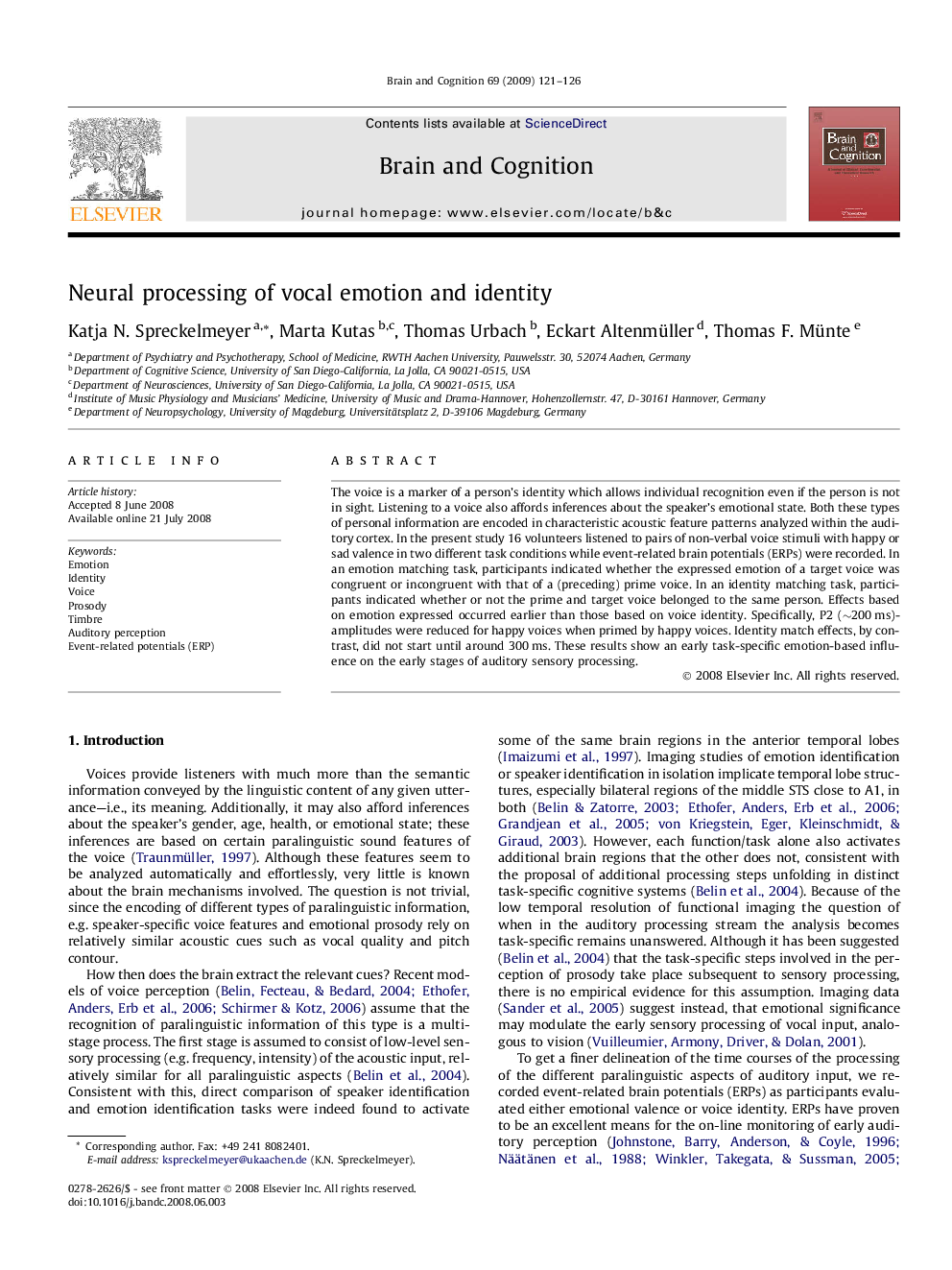 Neural processing of vocal emotion and identity