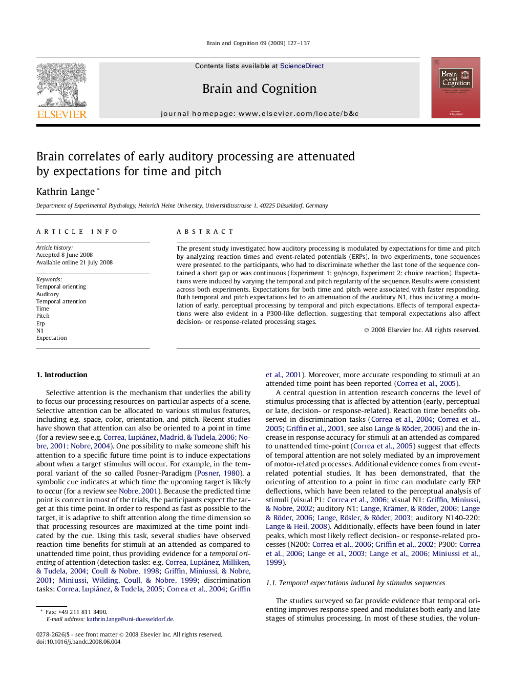 Brain correlates of early auditory processing are attenuated by expectations for time and pitch