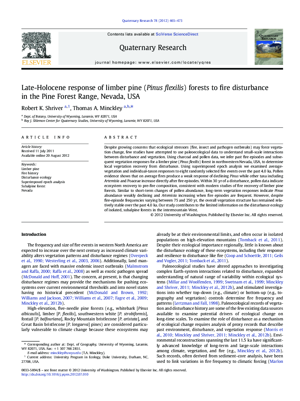 Late-Holocene response of limber pine (Pinus flexilis) forests to fire disturbance in the Pine Forest Range, Nevada, USA