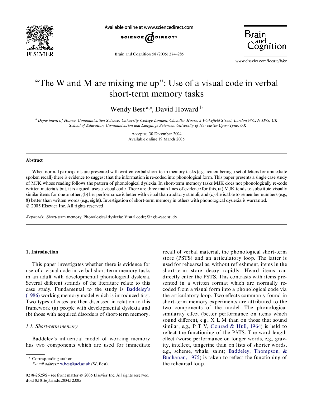 “The W and M are mixing me up”: Use of a visual code in verbal short-term memory tasks