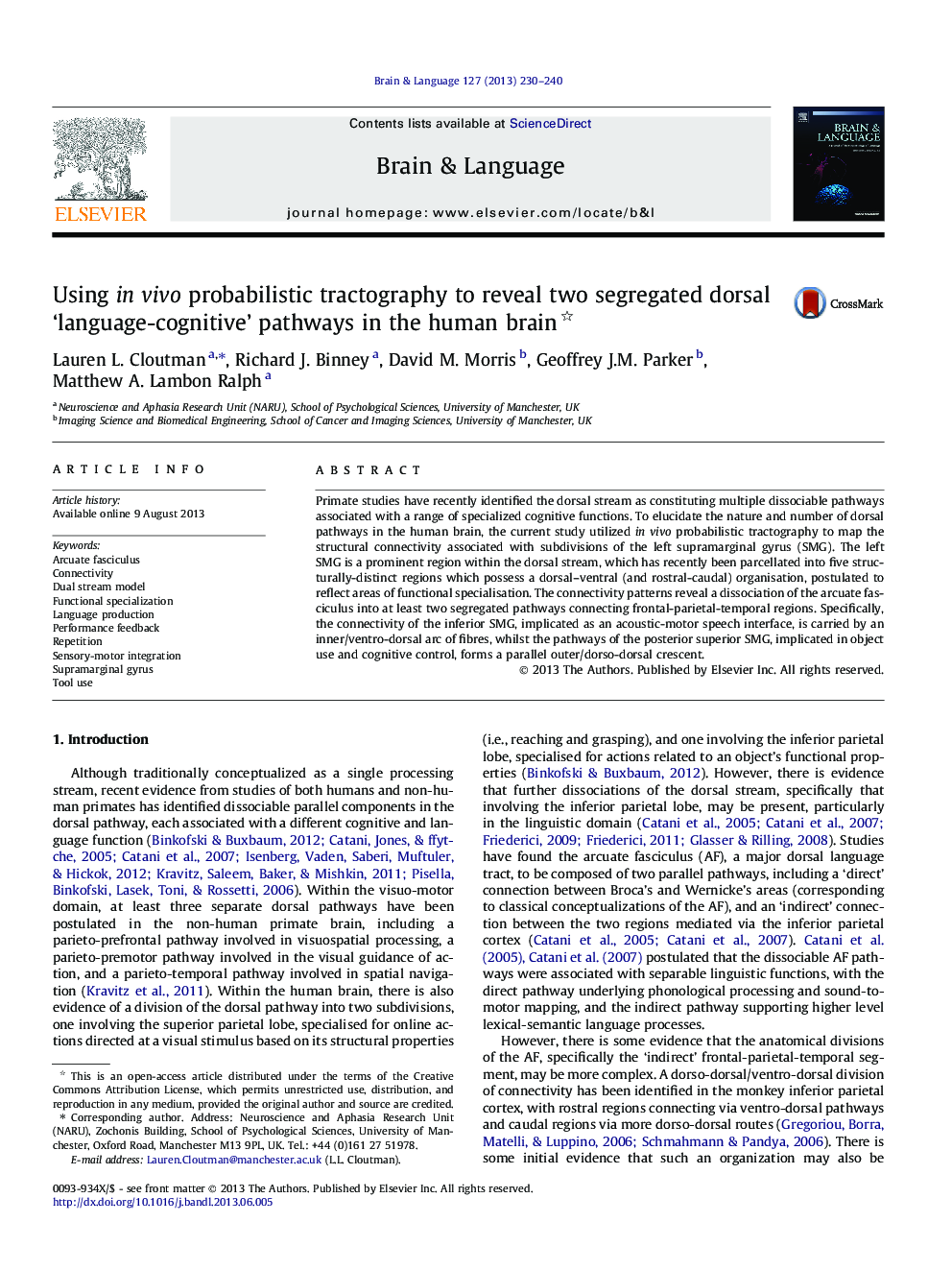 Using in vivo probabilistic tractography to reveal two segregated dorsal 'language-cognitive' pathways in the human brain