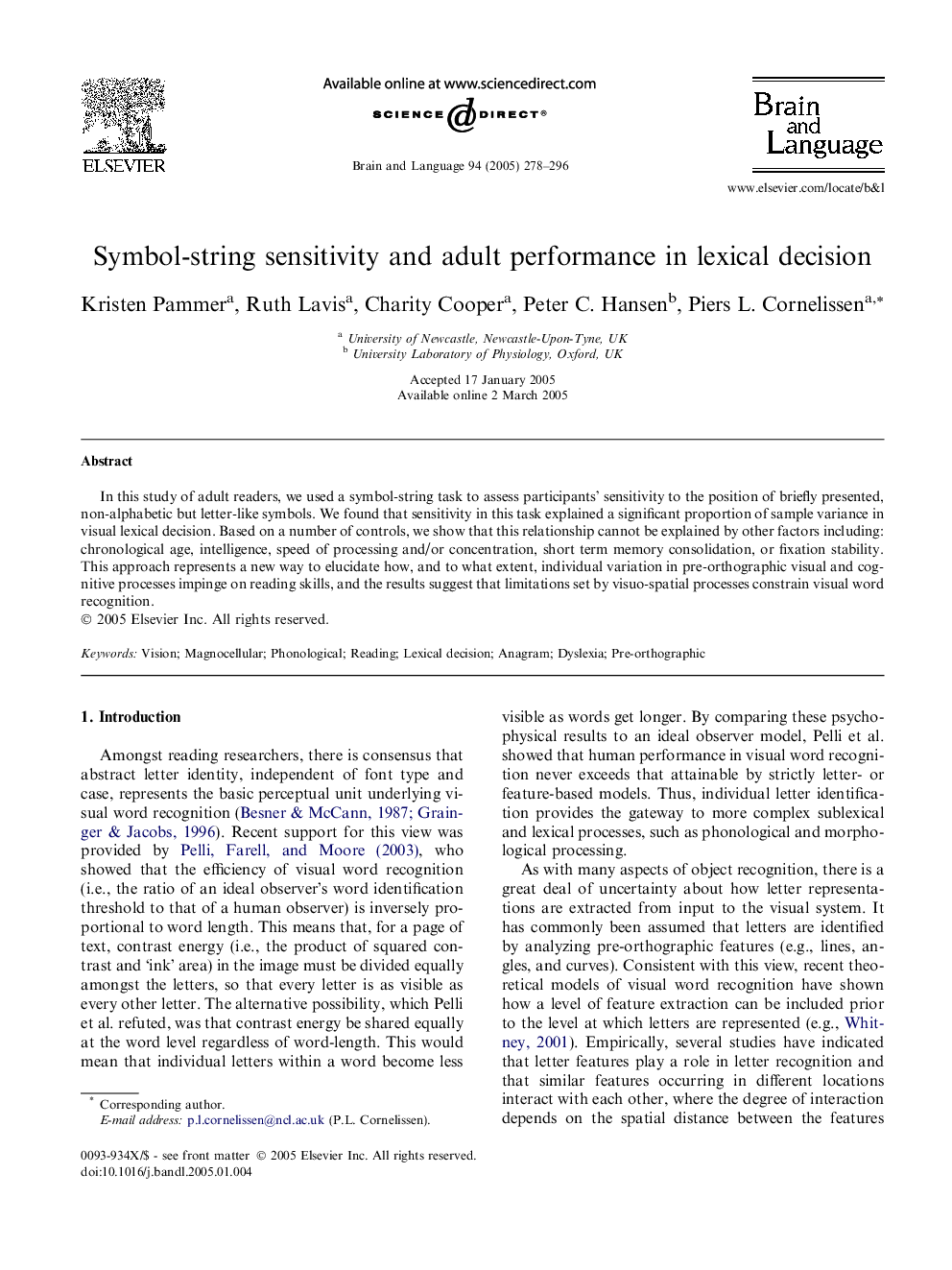 Symbol-string sensitivity and adult performance in lexical decision