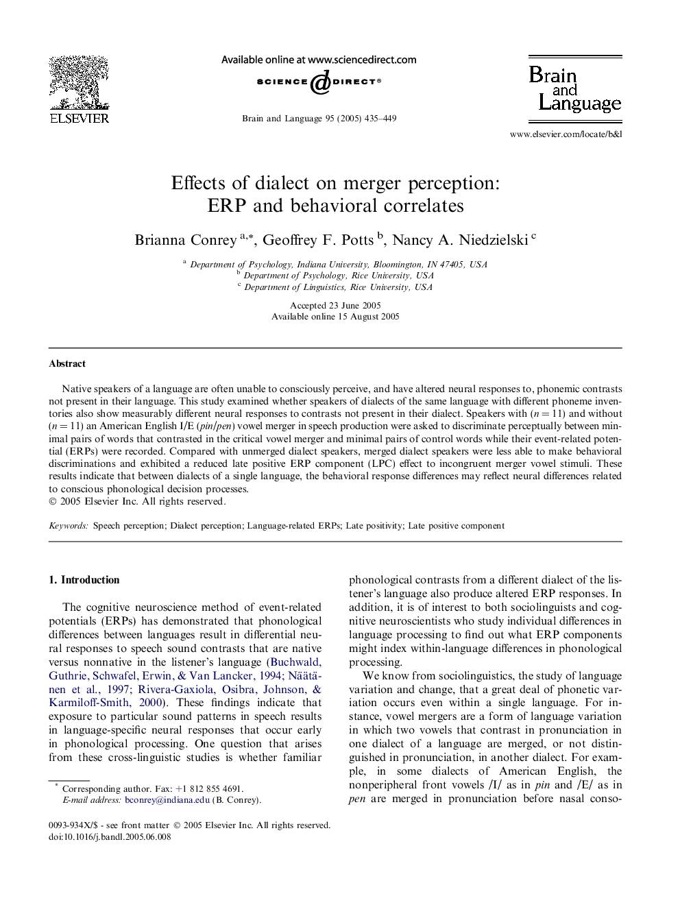 Effects of dialect on merger perception: ERP and behavioral correlates