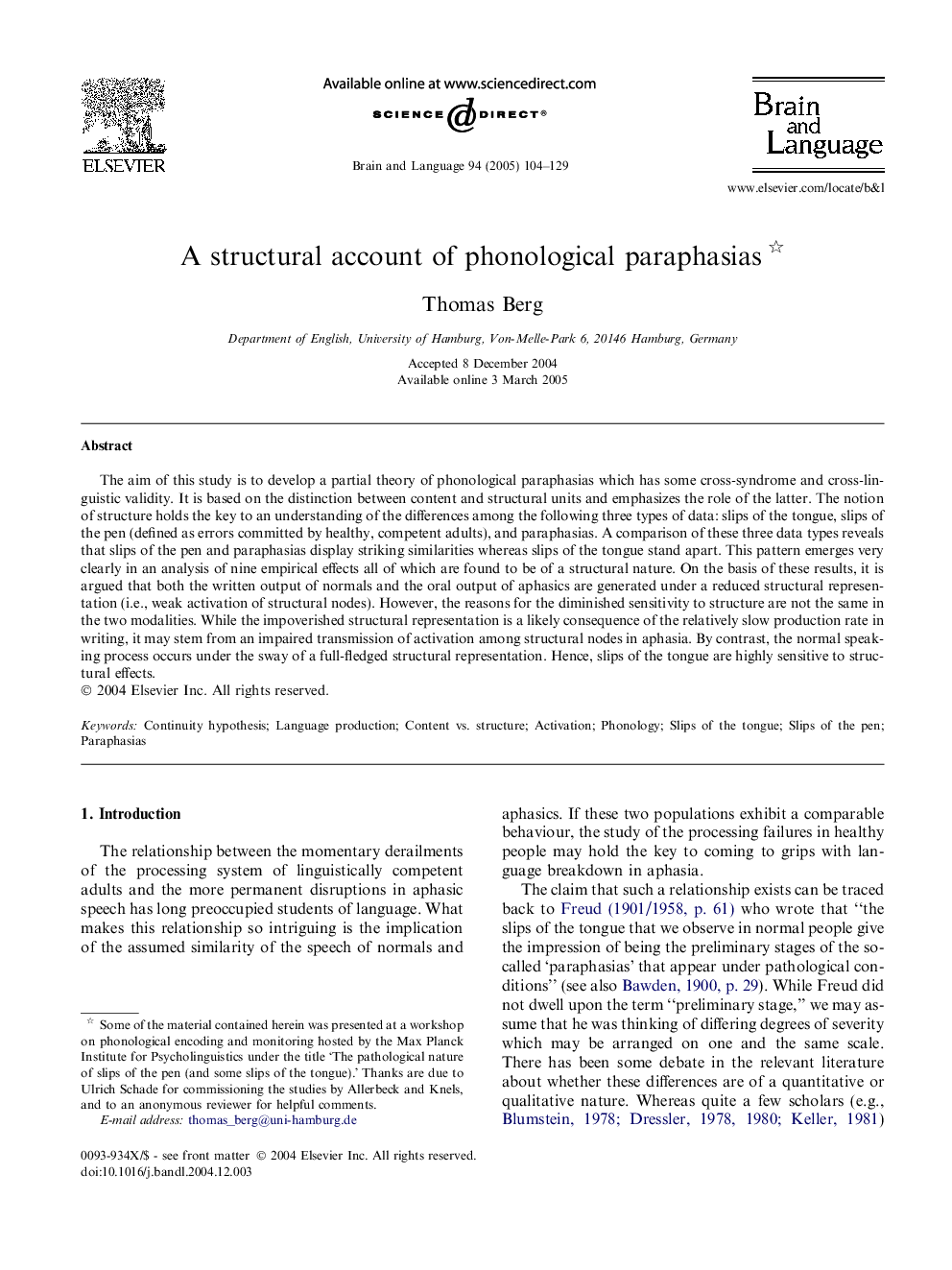 A structural account of phonological paraphasias