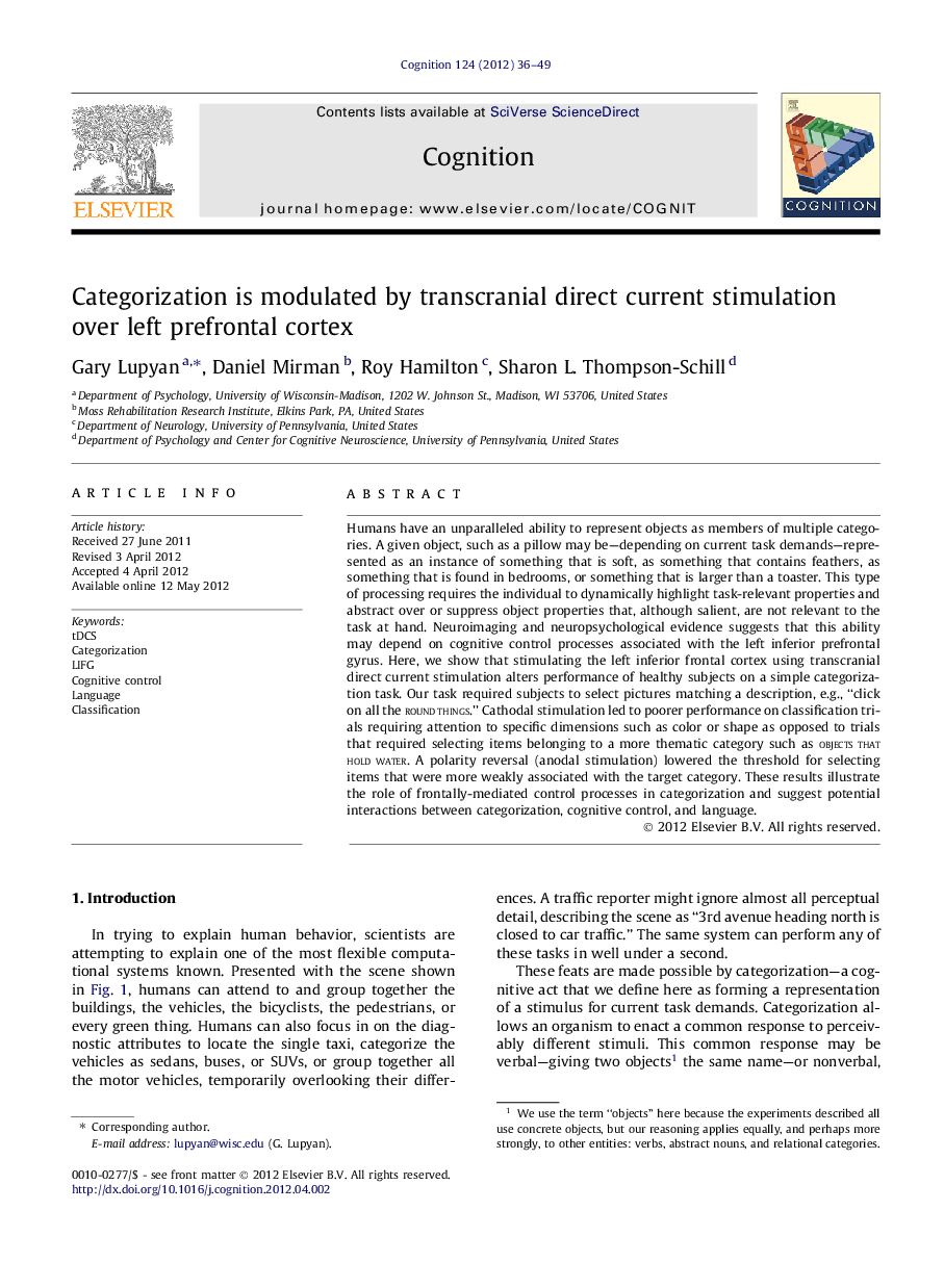 Categorization is modulated by transcranial direct current stimulation over left prefrontal cortex