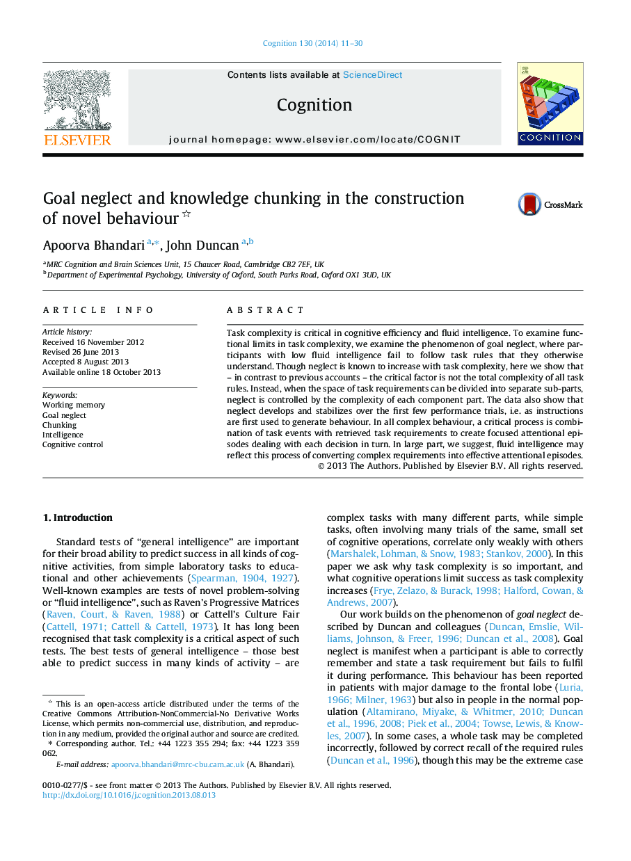 Goal neglect and knowledge chunking in the construction of novel behaviour