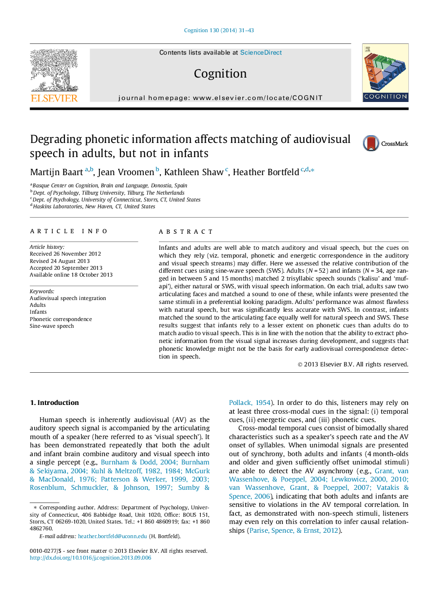 Degrading phonetic information affects matching of audiovisual speech in adults, but not in infants