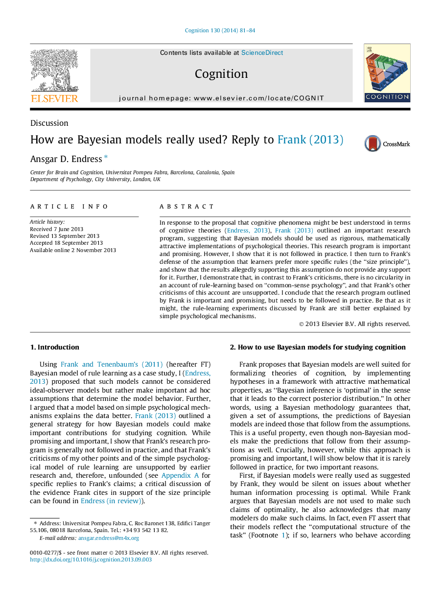 How are Bayesian models really used? Reply to Frank (2013)