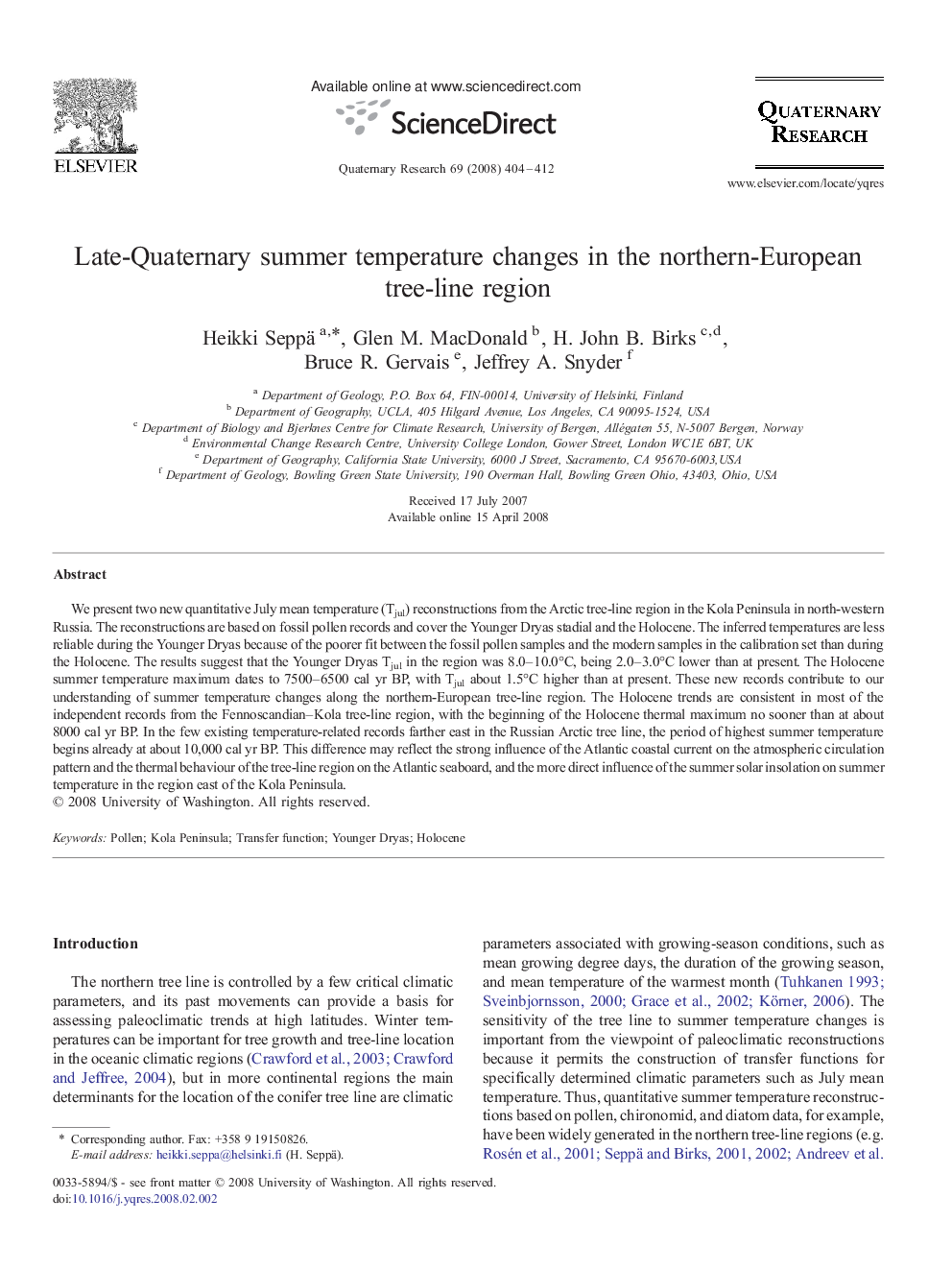 Late-Quaternary summer temperature changes in the northern-European tree-line region