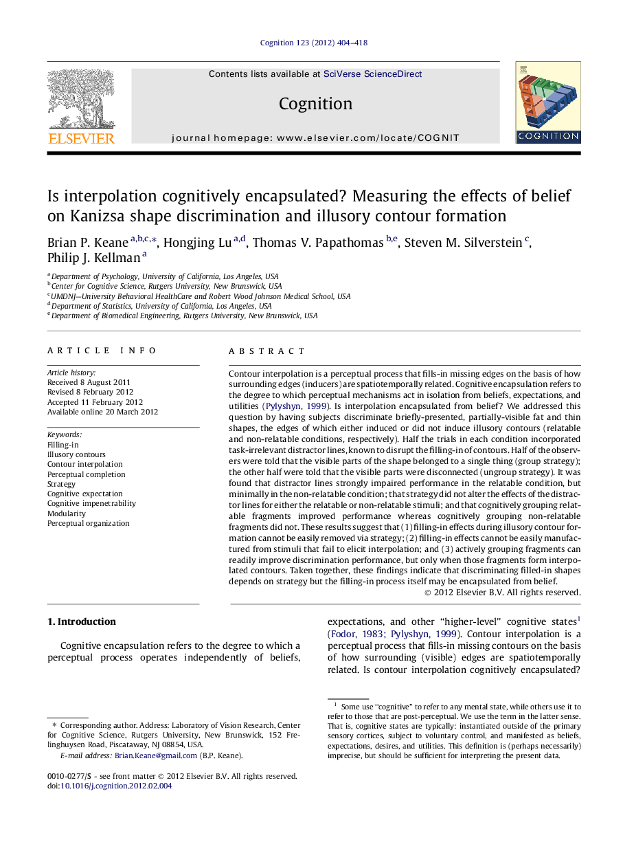 Is interpolation cognitively encapsulated? Measuring the effects of belief on Kanizsa shape discrimination and illusory contour formation