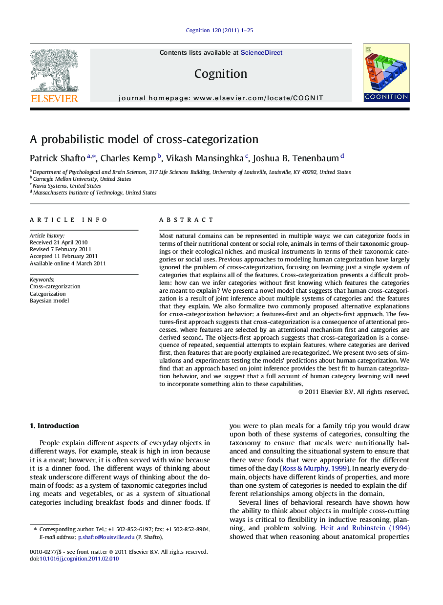 A probabilistic model of cross-categorization