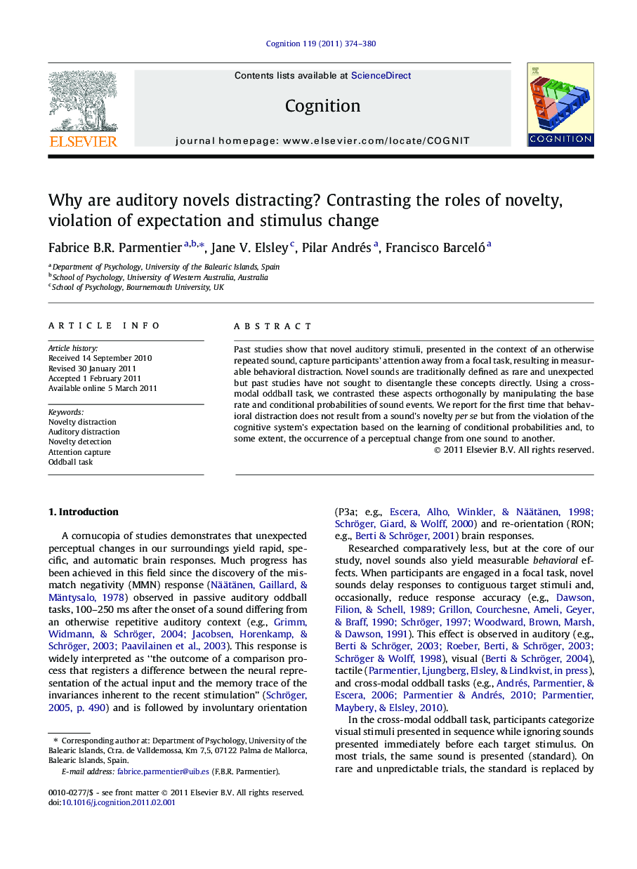 Why are auditory novels distracting? Contrasting the roles of novelty, violation of expectation and stimulus change