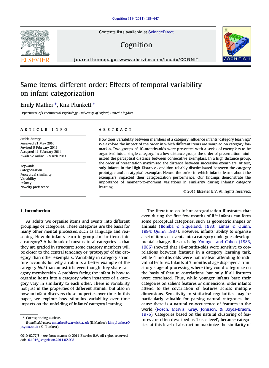 Same items, different order: Effects of temporal variability on infant categorization