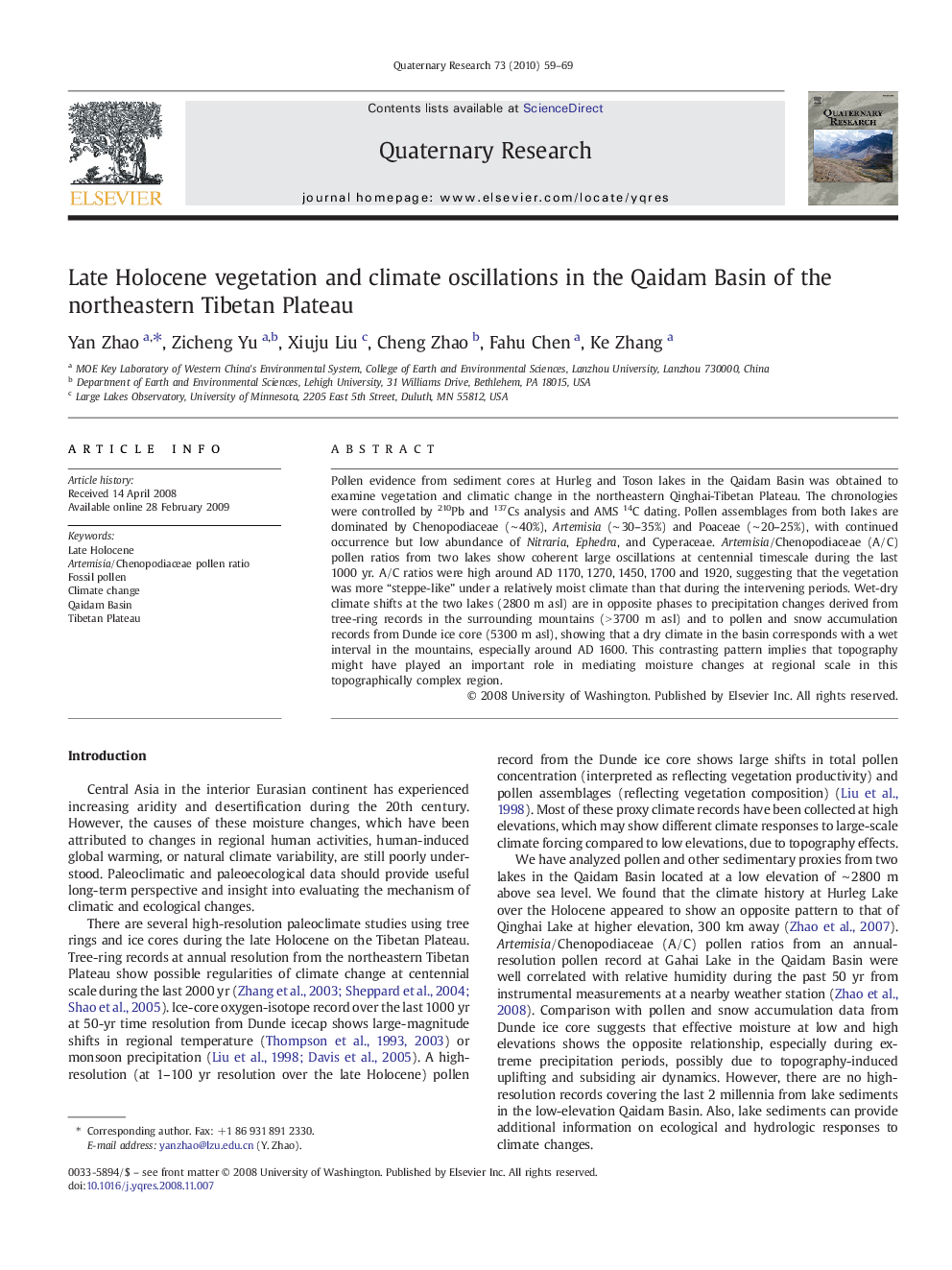 Late Holocene vegetation and climate oscillations in the Qaidam Basin of the northeastern Tibetan Plateau