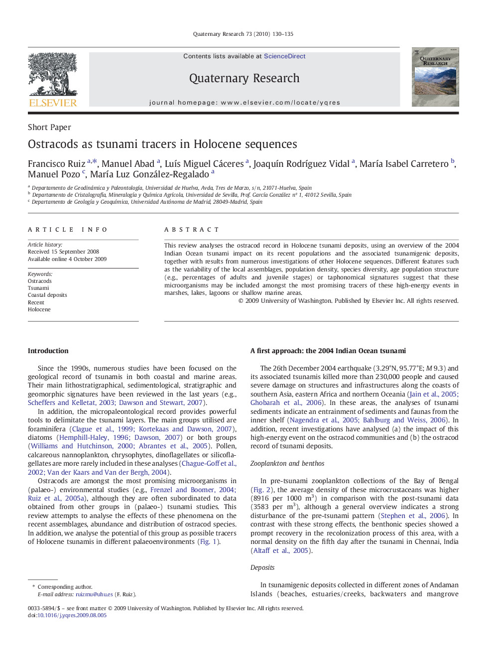 Ostracods as tsunami tracers in Holocene sequences