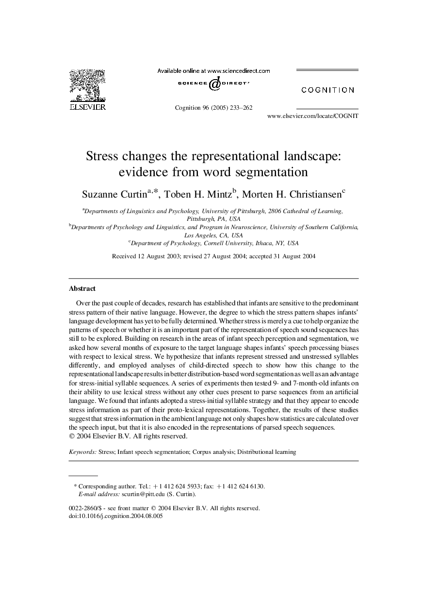 Stress changes the representational landscape: evidence from word segmentation