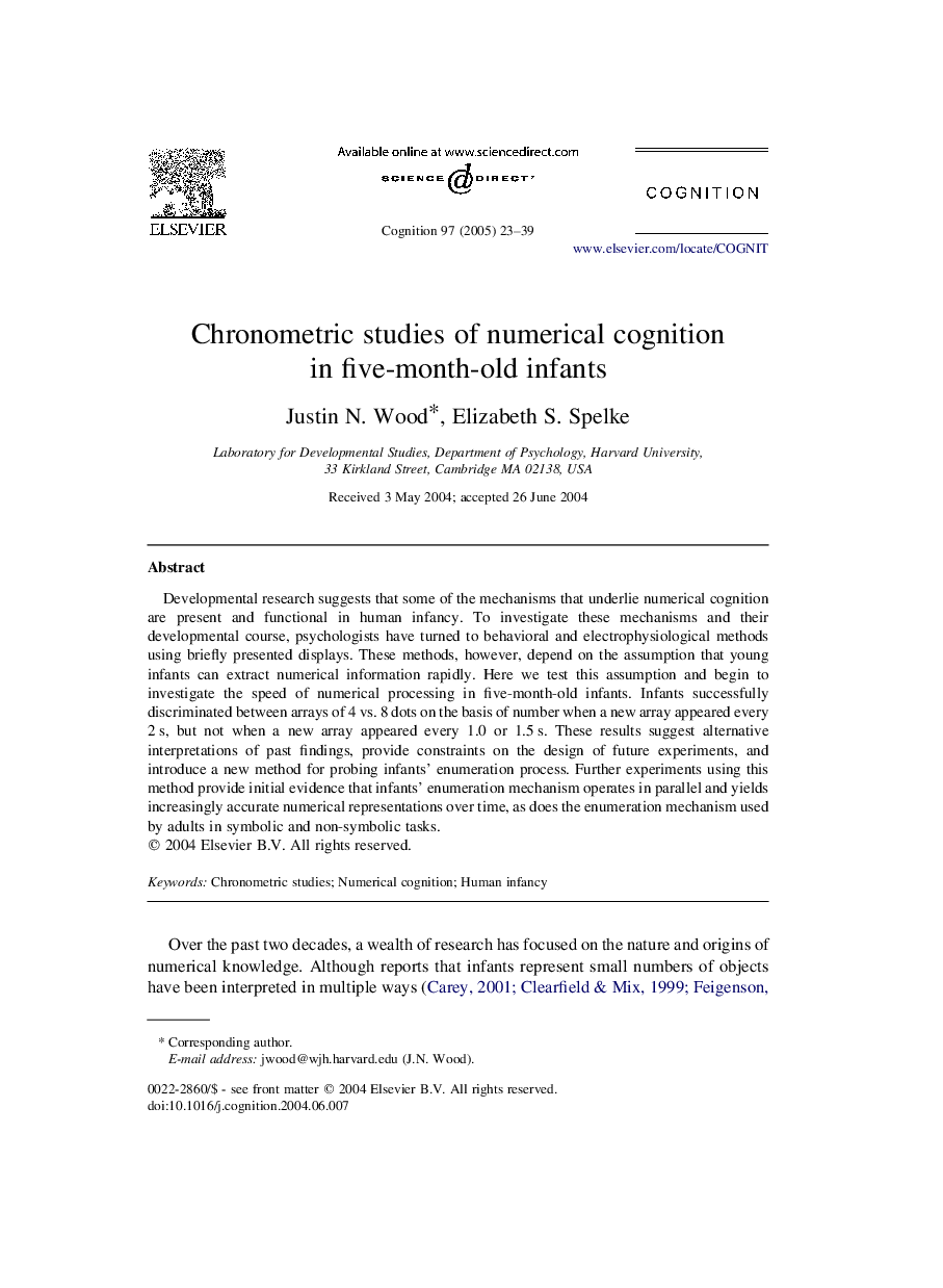 Chronometric studies of numerical cognition in five-month-old infants