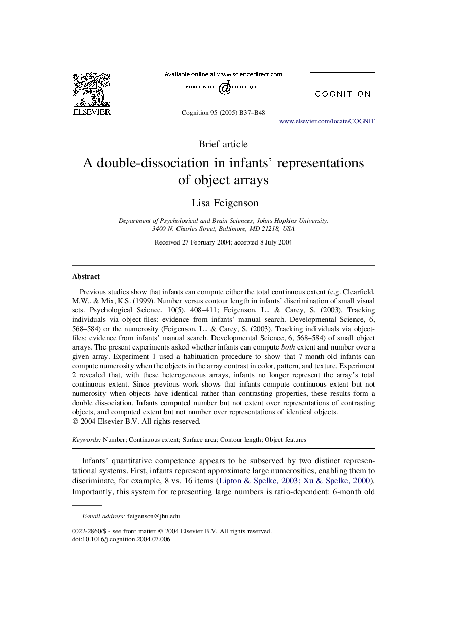 A double-dissociation in infants' representations of object arrays