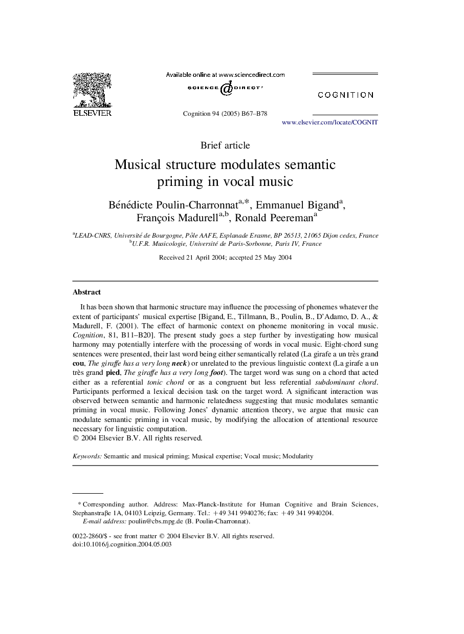 Musical structure modulates semantic priming in vocal music