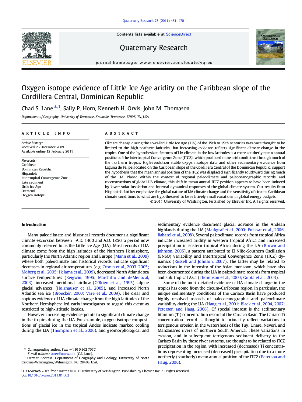 Oxygen isotope evidence of Little Ice Age aridity on the Caribbean slope of the Cordillera Central, Dominican Republic