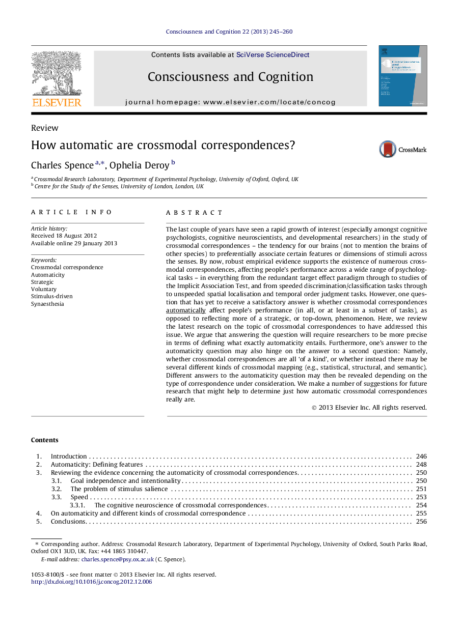 How automatic are crossmodal correspondences?