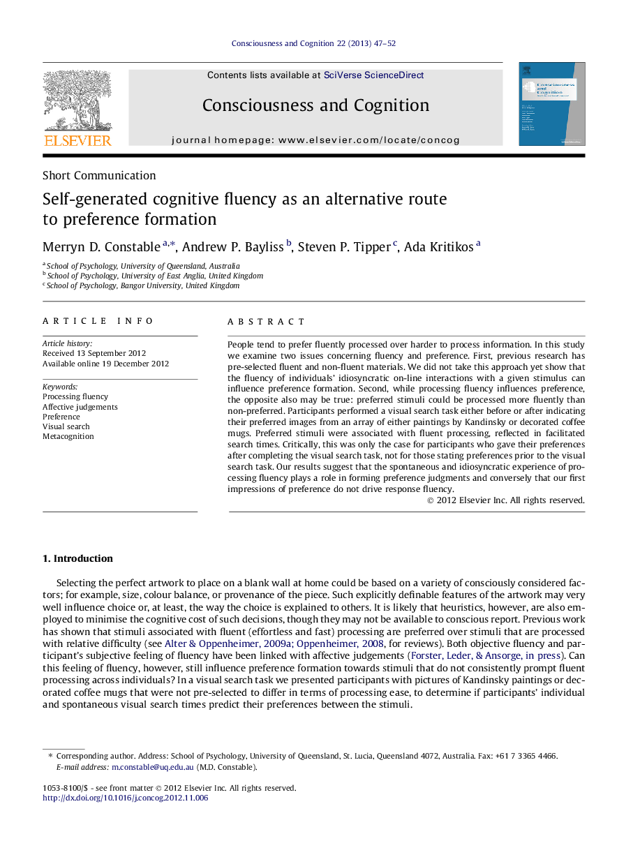 Self-generated cognitive fluency as an alternative route to preference formation