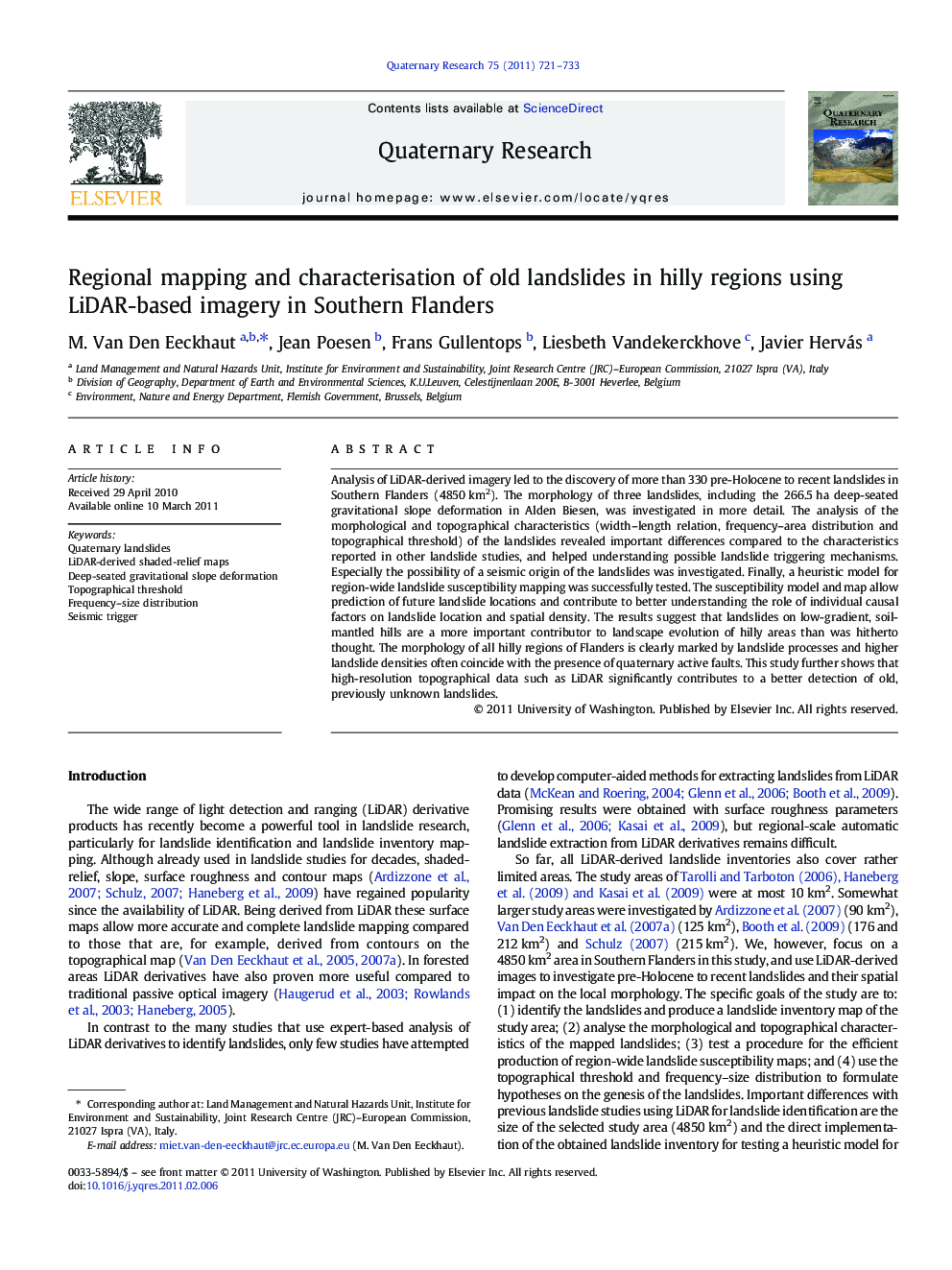 Regional mapping and characterisation of old landslides in hilly regions using LiDAR-based imagery in Southern Flanders