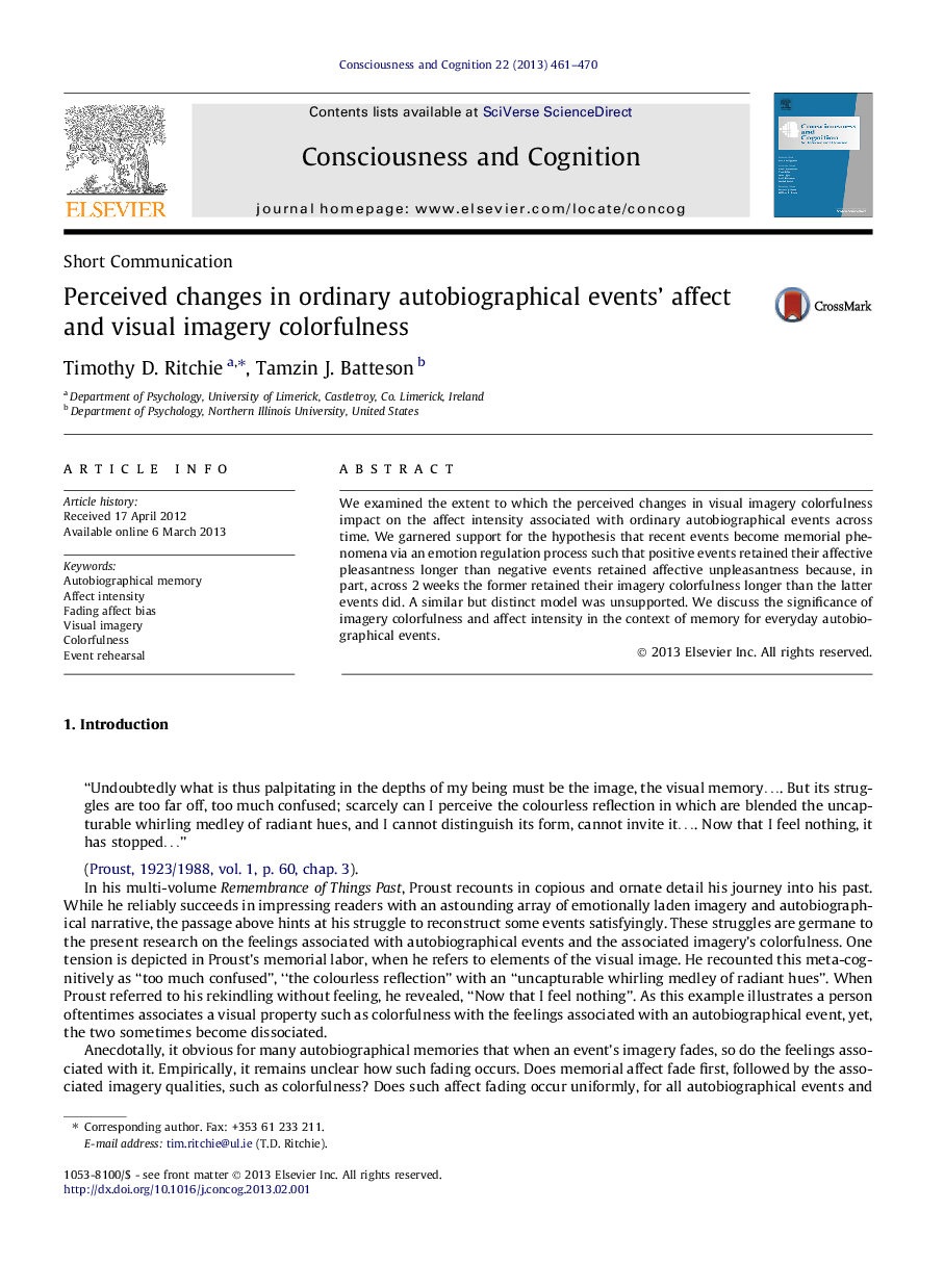 Perceived changes in ordinary autobiographical events' affect and visual imagery colorfulness