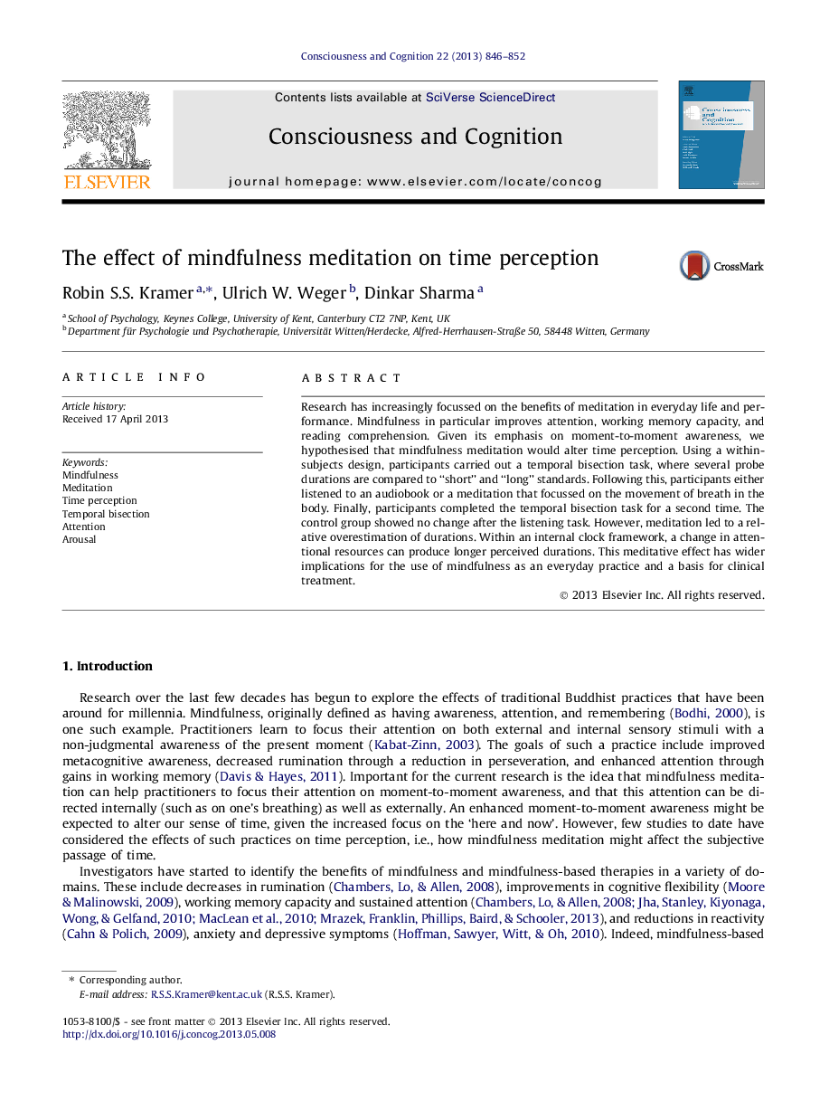 The effect of mindfulness meditation on time perception