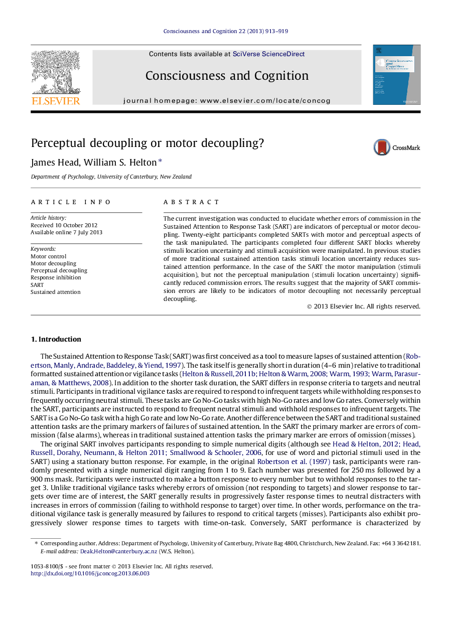 Perceptual decoupling or motor decoupling?