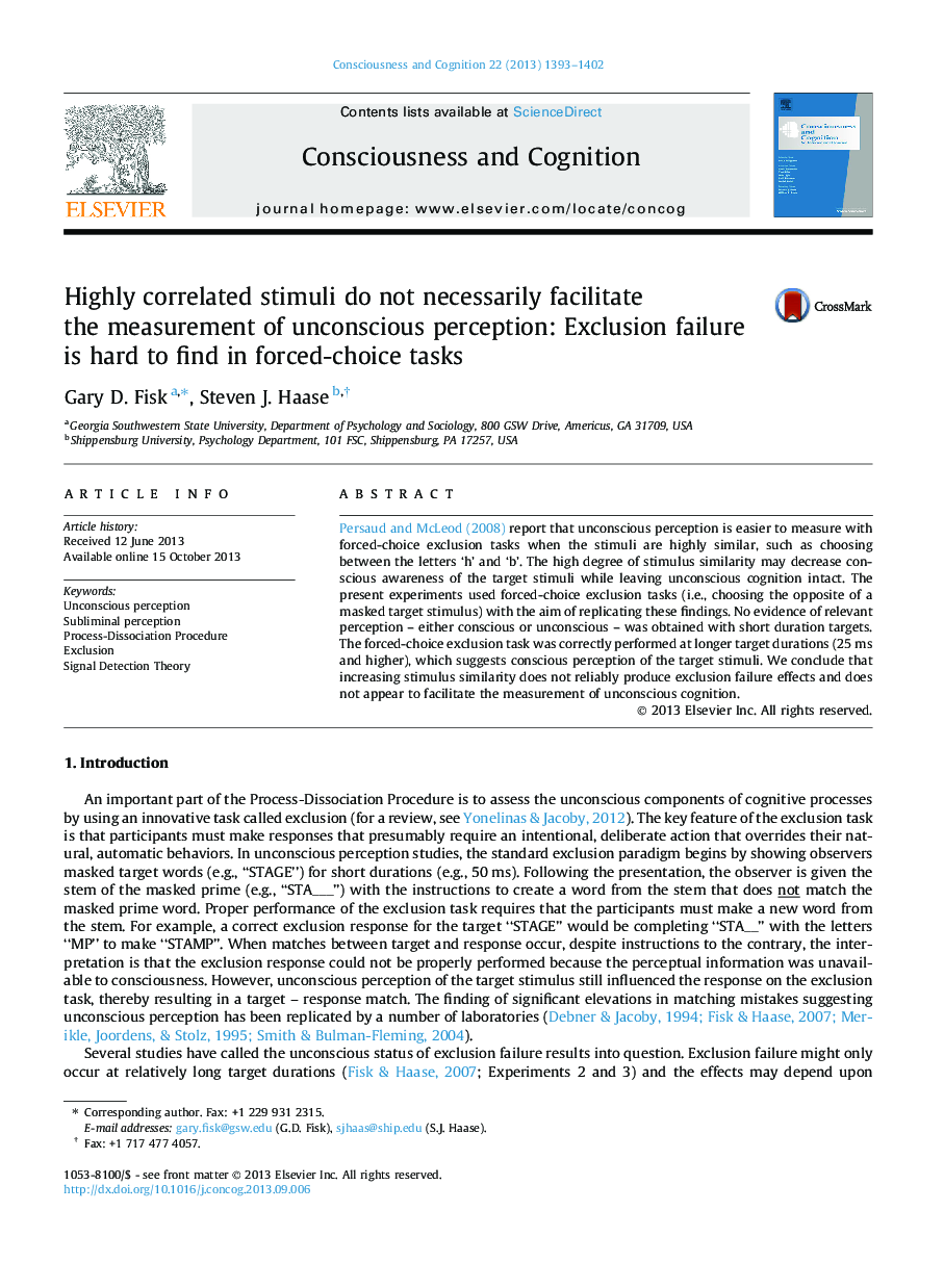 Highly correlated stimuli do not necessarily facilitate the measurement of unconscious perception: Exclusion failure is hard to find in forced-choice tasks