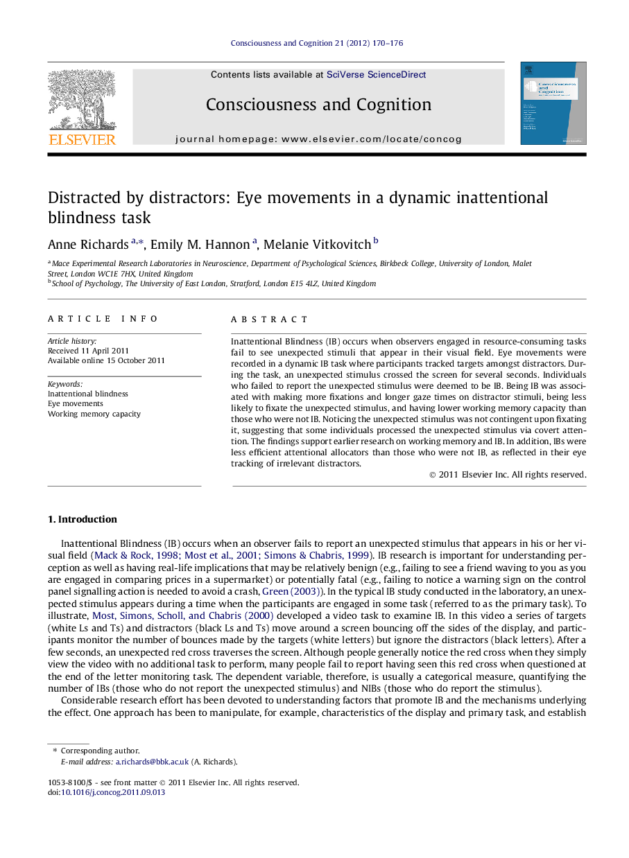 Distracted by distractors: Eye movements in a dynamic inattentional blindness task