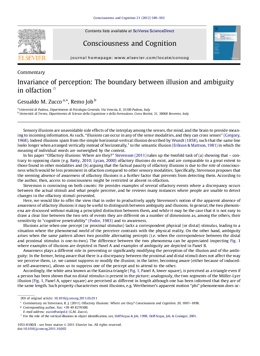 Invariance of perception: The boundary between illusion and ambiguity in olfaction