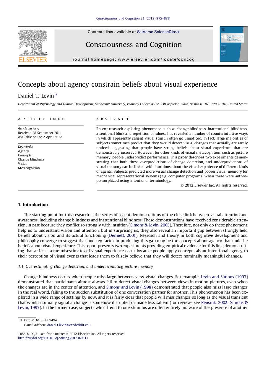 Concepts about agency constrain beliefs about visual experience