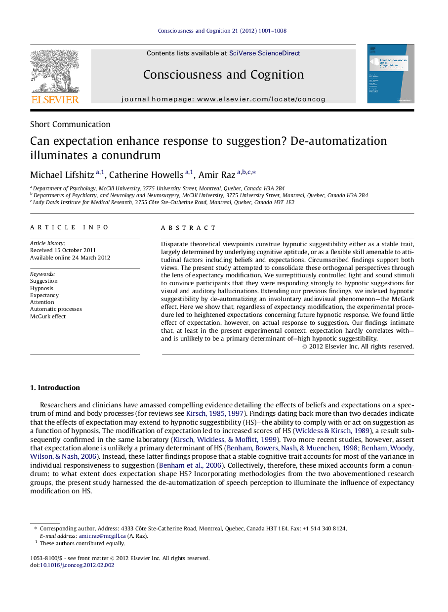 Can expectation enhance response to suggestion? De-automatization illuminates a conundrum