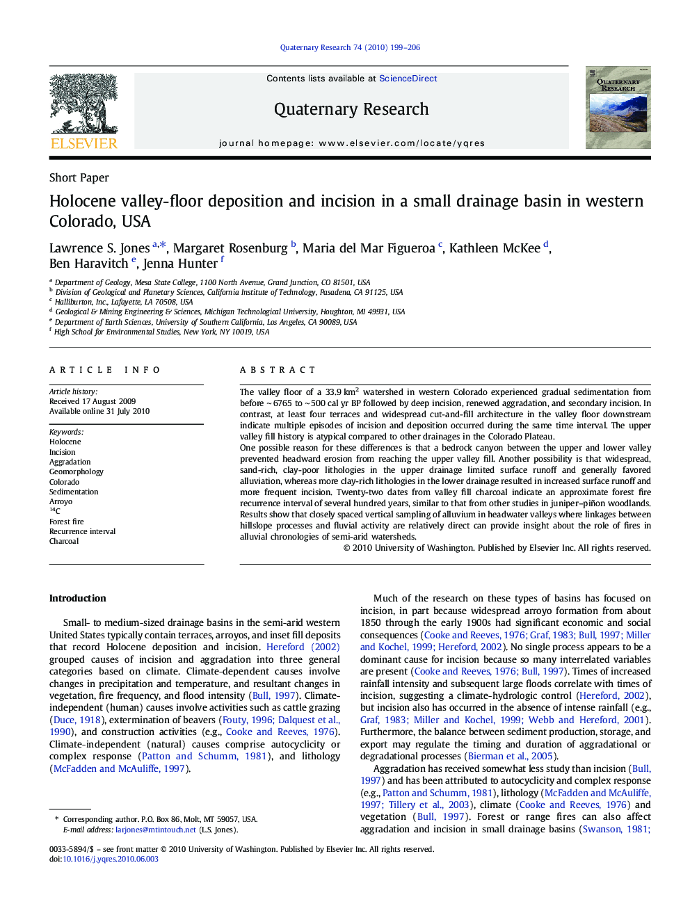 Holocene valley-floor deposition and incision in a small drainage basin in western Colorado, USA