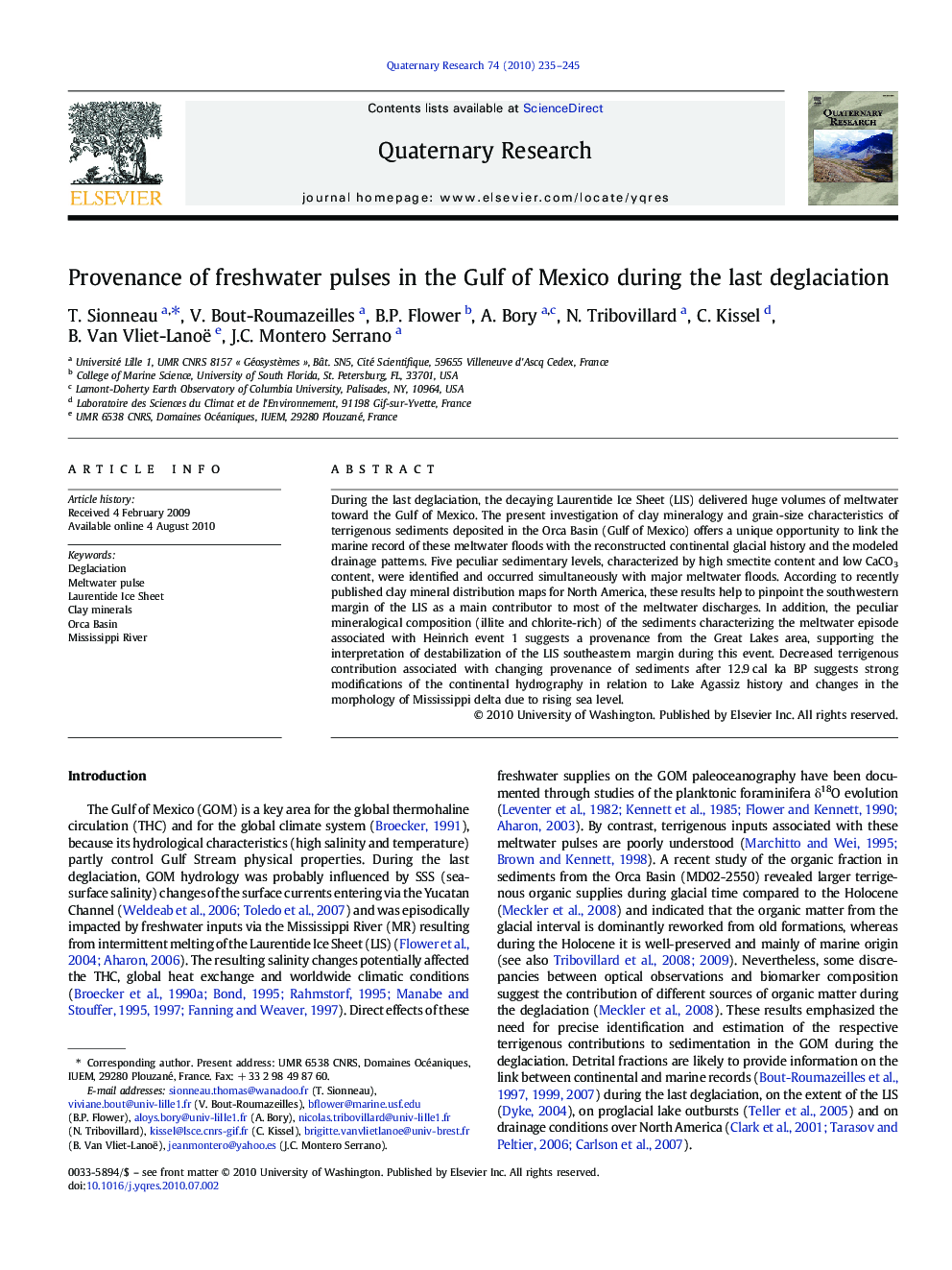 Provenance of freshwater pulses in the Gulf of Mexico during the last deglaciation